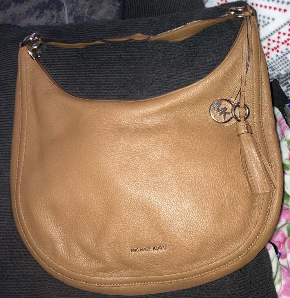 Michael Kors LYDIA Hobo Handbag Caramel Brown Pebble Leather